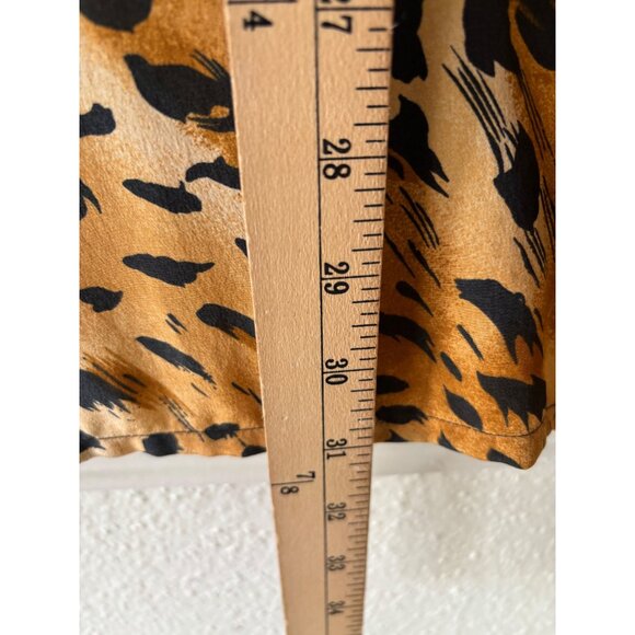 Bloomingdales Womens Silk Cheetah Print Button-Up Shirt Genuine Leather Collar - Picture 9 of 16